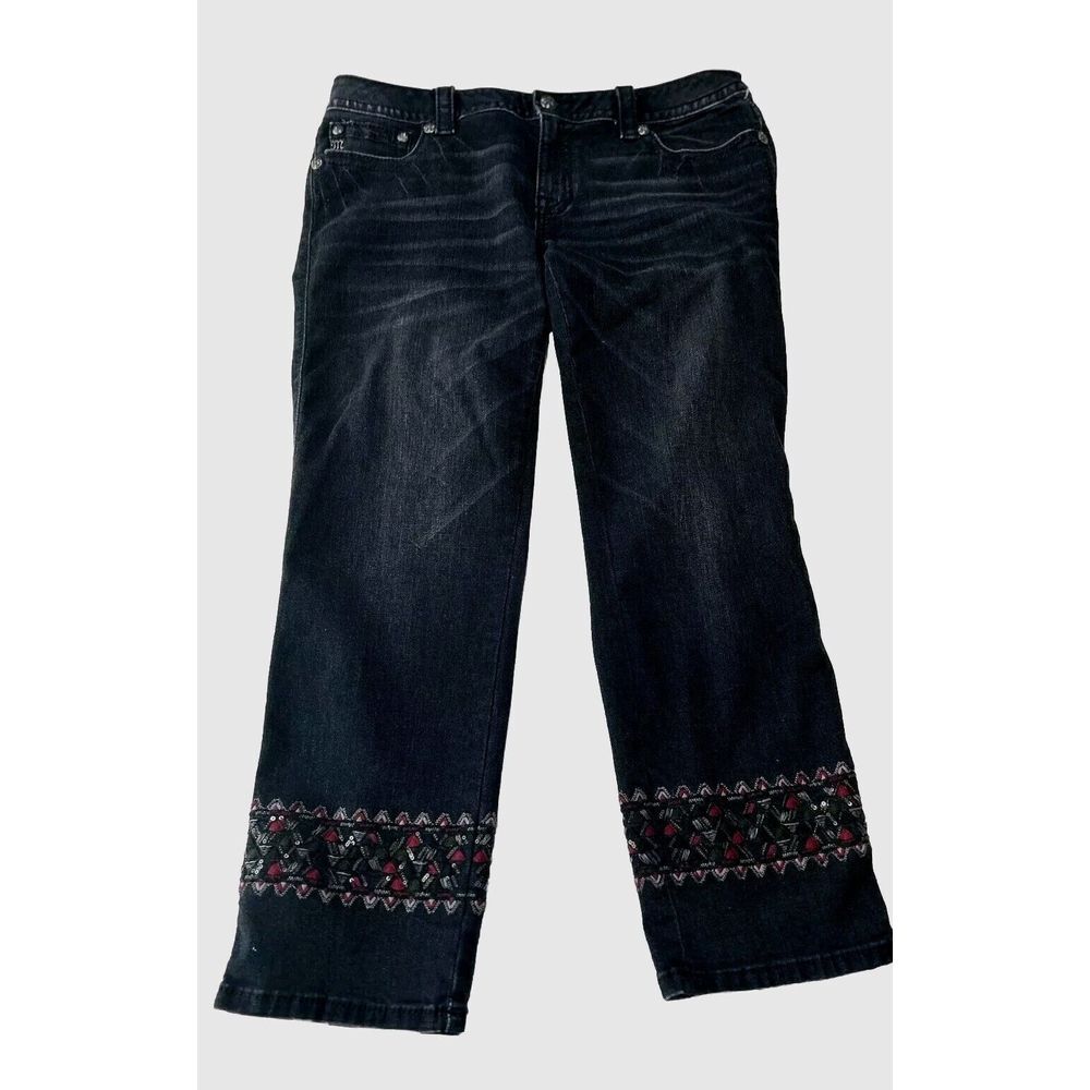 Miss Me Black Cropped Jeans with Embroidered Hem
